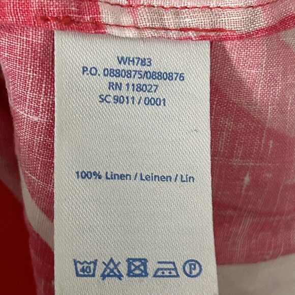 Boden Shift Dress Size 6L 6 Long 100% Linen Split Neck Pink Print Mod Coastal - Picture 7 of 9